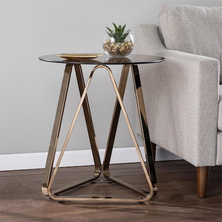 Gfancy Fixtures 24 in. Glass & Iron Round End Table Champagne GF3105516